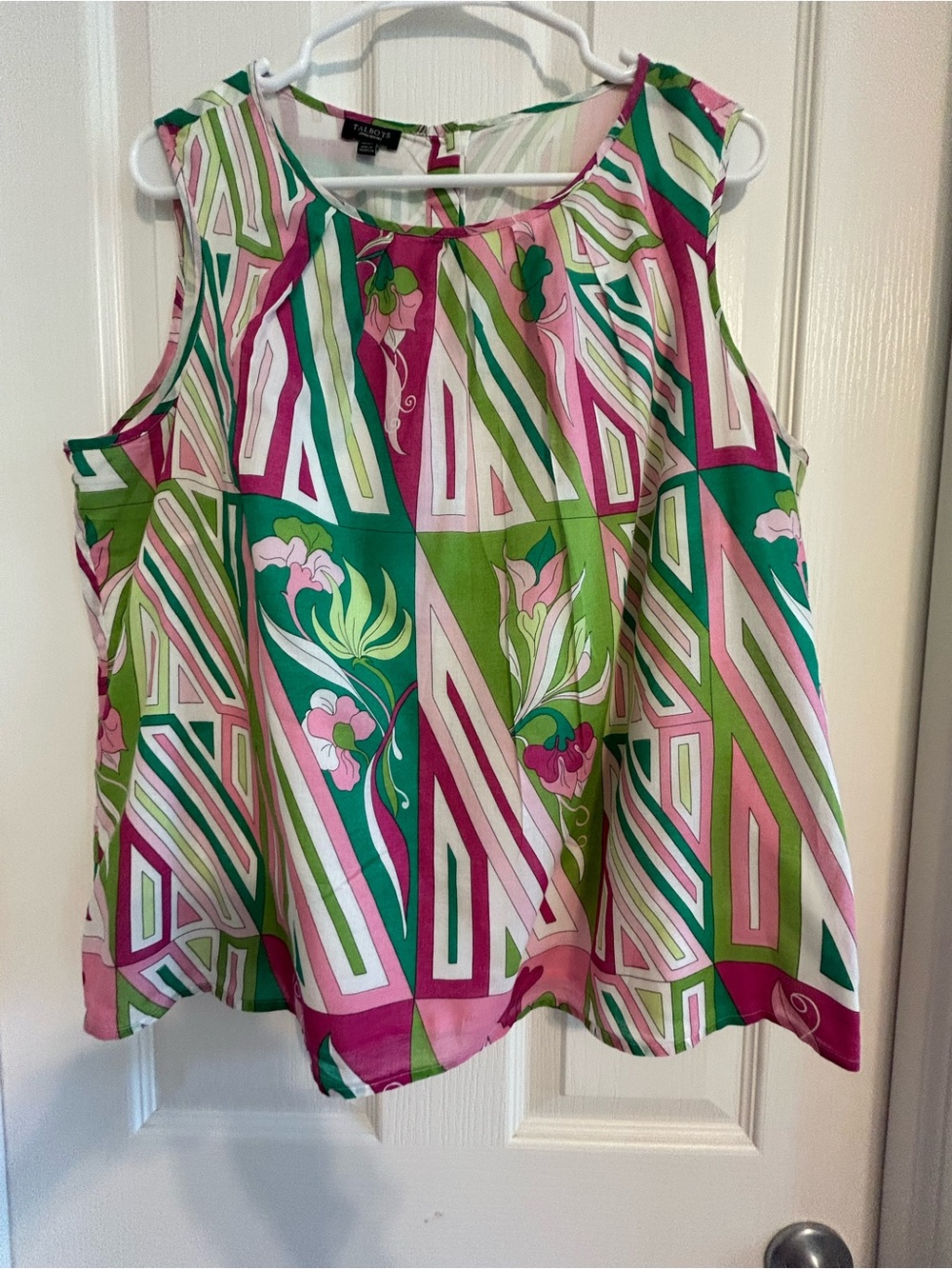 Bright Floral Geometric Sleeveless Top - Pink & Green